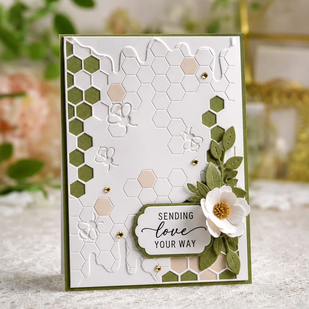 Bee Honeycomb Embossing Folders EM345 Bee Honeycomb Card Nonxmas 3