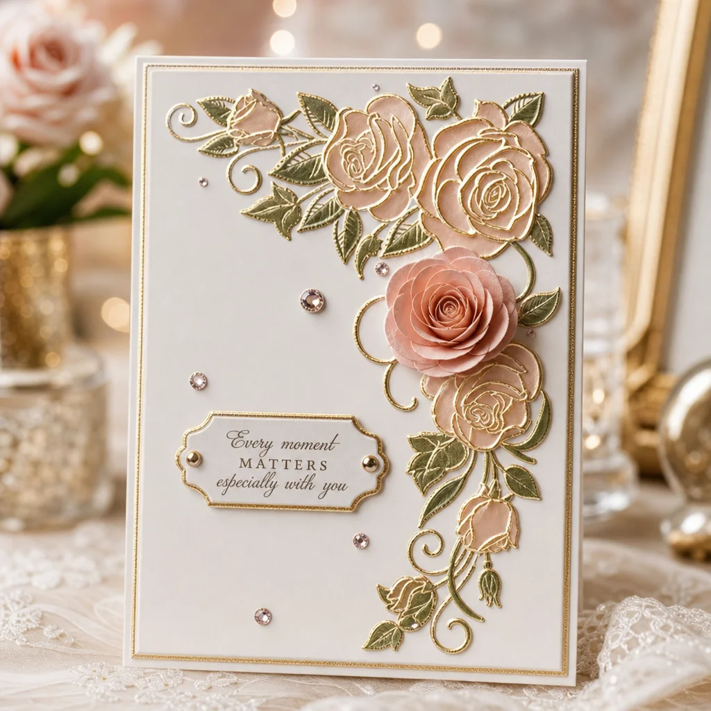 3D Rose Embossing Folders EM347 Rose Corner Card 2