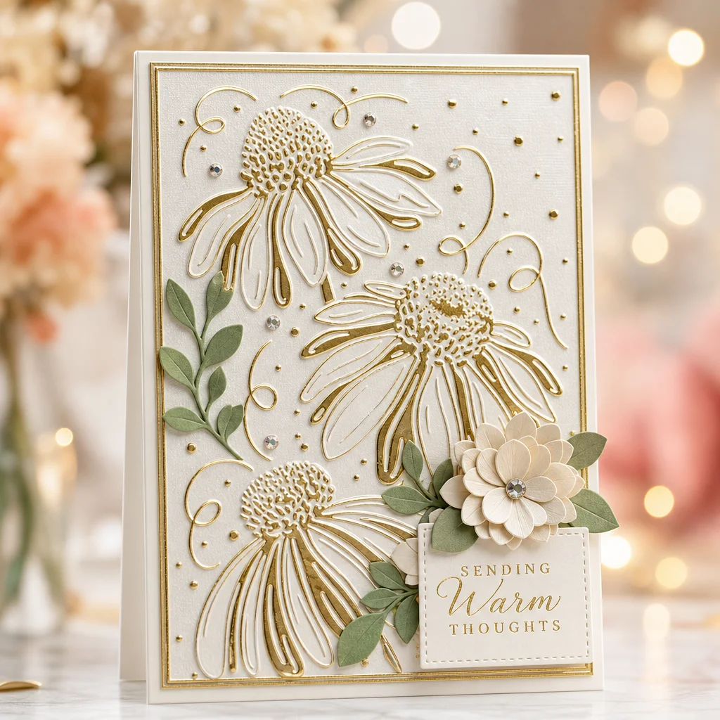 Coneflower Daisy Embossing Folders EM364 Coneflower Card Nonxmas 1