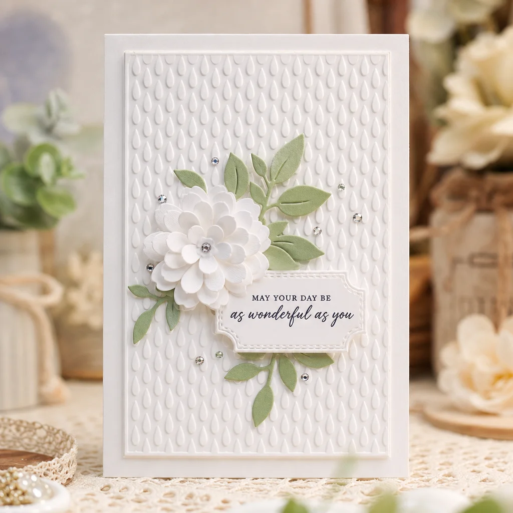 Raindrop Pattern Embossing Folders EM369 Rain Drops Card 01 2