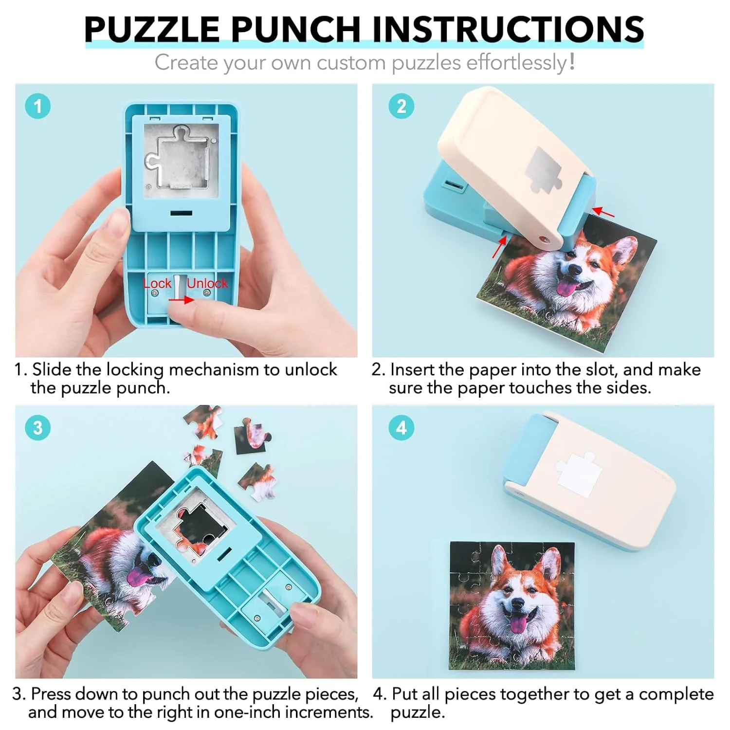 Sumflying 1-Inch Jigsaw Puzzle Punch - Custom Photo Puzzle Cutter for DIY Paper Craft & Scrapbooking Puzzle Hole Puncher 2