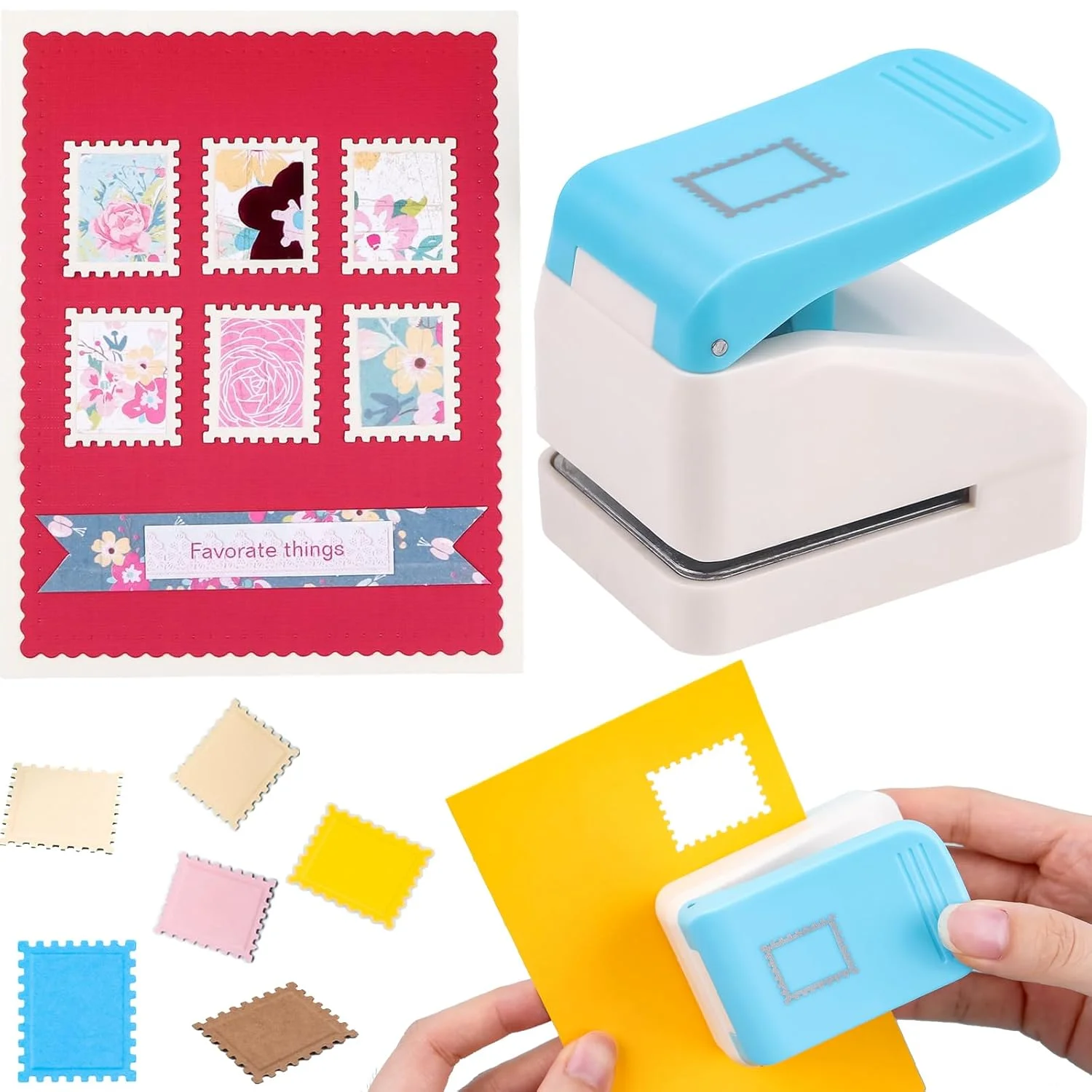 Sumflying 1.1x0.9 Inch Scalloped Edge Stamp Punch - Rectangular Embossing Craft Cutter for Card Making & Scrapbooking Rectangular Scalloped Edge Embossing Hole Paper Puncher 5