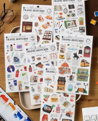 Travel Diary Luggage Food Washi Stickers