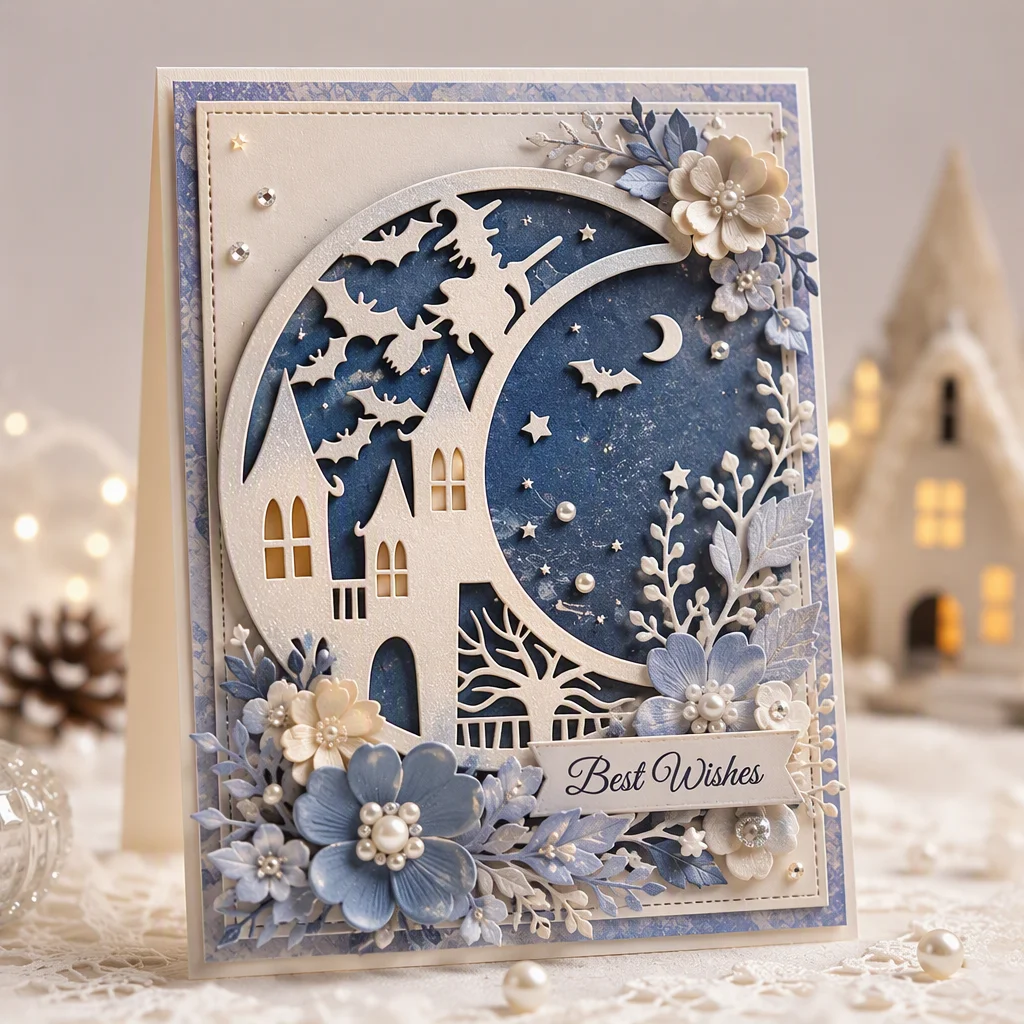 Sumflying Witch Castle Crescent Moon Cutting Dies Scrapbooking Die-Cuts Witch Castle Crescent Moon Cutting Dies 2