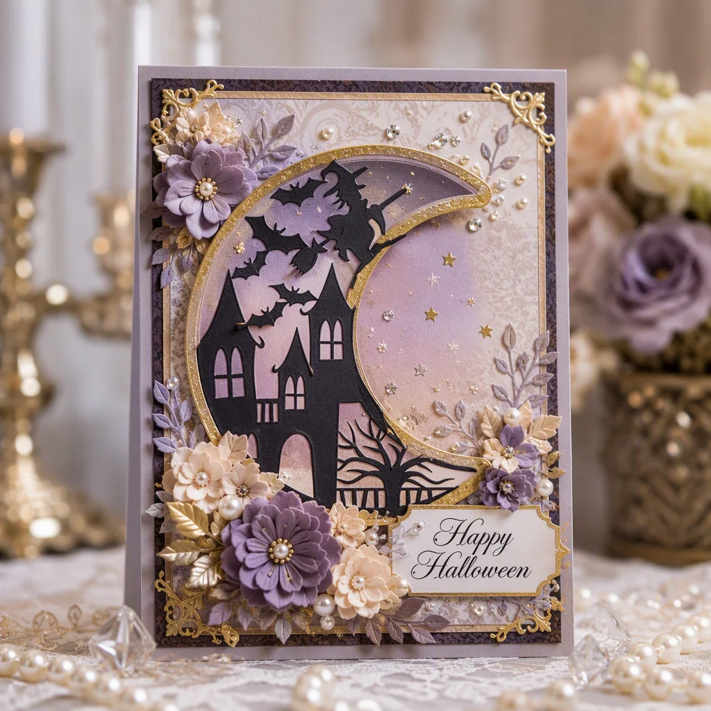 Sumflying Witch Castle Crescent Moon Cutting Dies Scrapbooking Die-Cuts Witch Castle Crescent Moon Cutting Dies 3