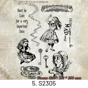 Alice in Wonderland Clear Silicone Stamps - Characters, Text - usage example | clear stamp