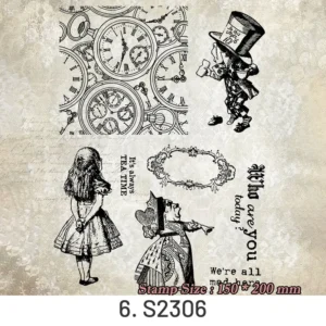 Alice in Wonderland Clear Silicone Stamps - Characters, Text - set overview | clear stamp