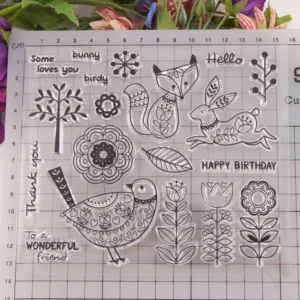 Animal Flower Stamp Set - detail view | clear stamp