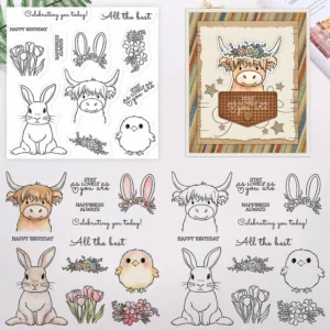 Sumflying Highland Cow Bunny Chick Clear Stamps Animals And Flowers Clear Stamps 3 03