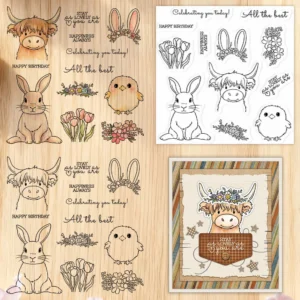 Sumflying Highland Cow Bunny Chick Clear Stamps Animals And Flowers Clear Stamps 3 04