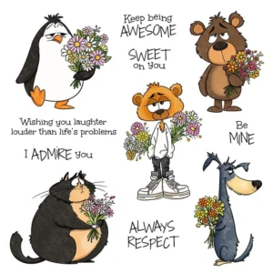 Animals Holding Bouquets Clear Stamps 01