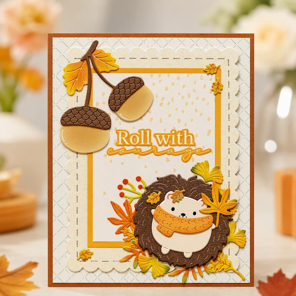 Sumflying Hedgehog and Pine Cones Metal Cutting Dies Autumn Hedgehog Card Realistic 01