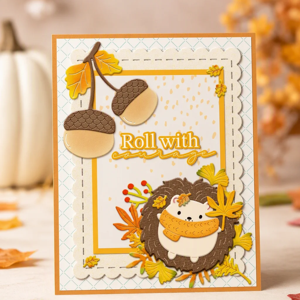 Sumflying Hedgehog and Pine Cones Metal Cutting Dies Autumn Hedgehog Card Realistic 02