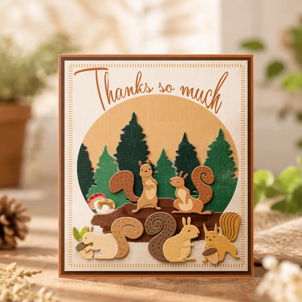 Sumflying Cute Squirrels Metal Cutting Dies Autumn Squirrel Card Realistic 01