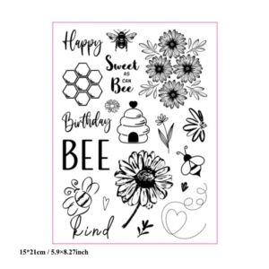 Bee Flowers Clear Stamp Set - detail view | clear stamp