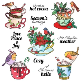 Sumflying Bird Teacup Christmas Winter Clear Stamps