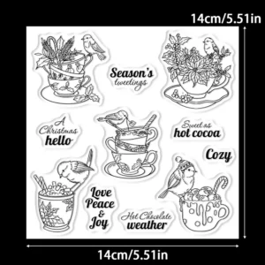 Sumflying Bird Teacup Christmas Winter Clear Stamps Bird Teacup Clear Stamps 02