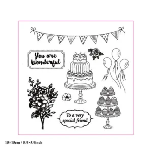 Birthday Banner Cake Clear Stamp Set - detail view | clear stamp