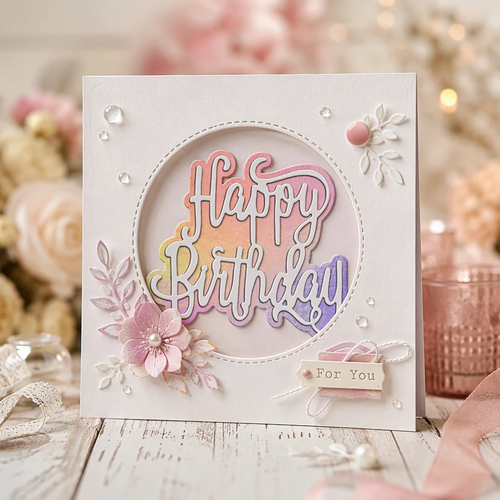 Sumflying Happy Birthday Celebration Words Metal Cutting Dies Birthday Script Window B 20261006 01