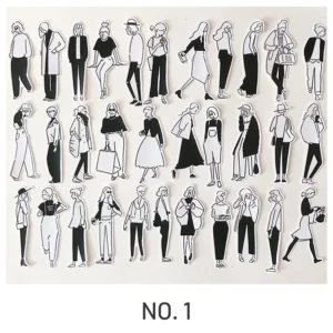 Black & White Cartoon Girl Adhesive Sticker