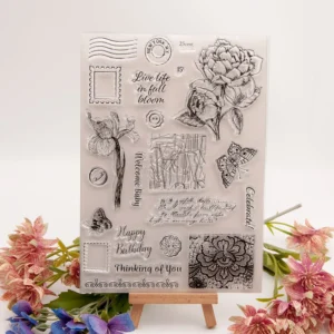 Bloom Flowers Letters Stamp Set - detail view | clear stamp