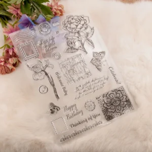 Bloom Flowers Letters Stamp Set - size chart | clear stamp