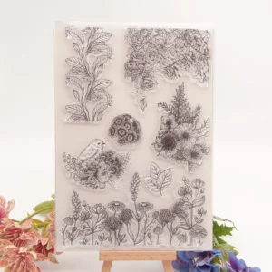 Blossom Bird Daisy Flowers Stamp Set - size chart | clear stamp