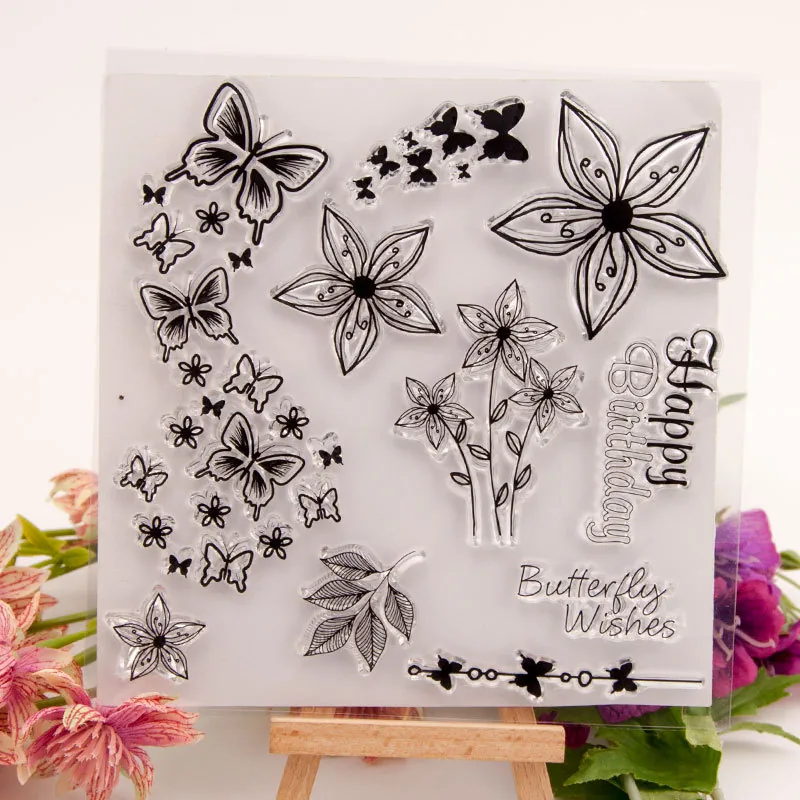 butterfly-flower-stamp-set-1 Butterfly Flower Stamp Set - main product photo | clear stamp
