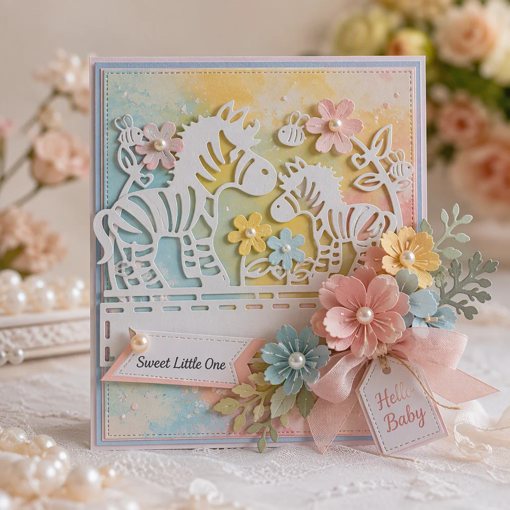 Sumflying Zebra in Flowers Metal Cutting Dies Card Zebra V2 2