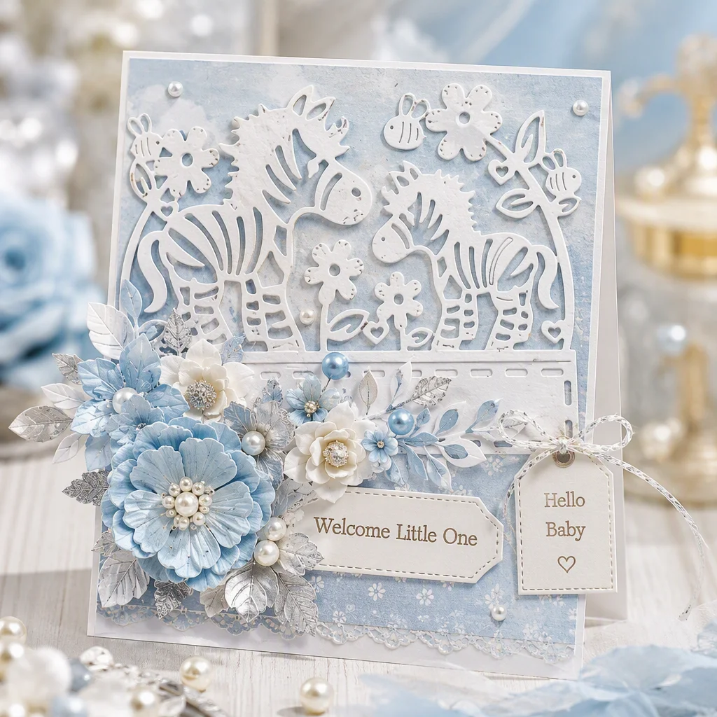 Sumflying Zebra in Flowers Metal Cutting Dies Card Zebra V2 Blue