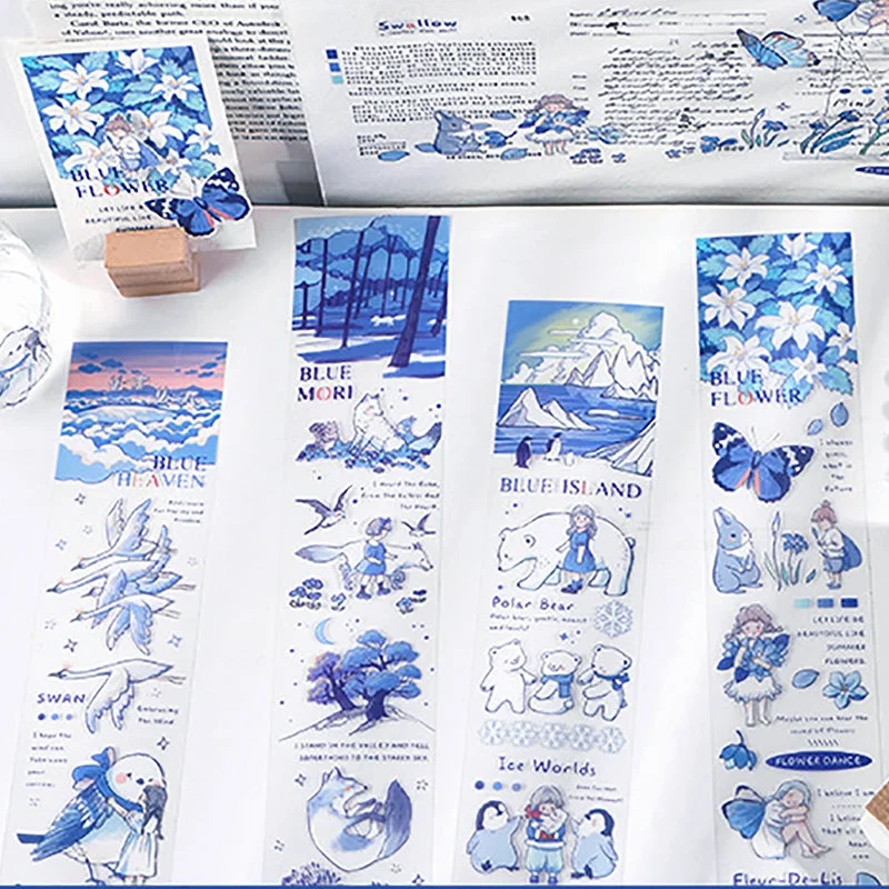 Blue Friend Cartoon Animal Long Strip Clear Transparent Sticker Blue Friend Cartoon Animal Long Strip Clear Transparent Sticker