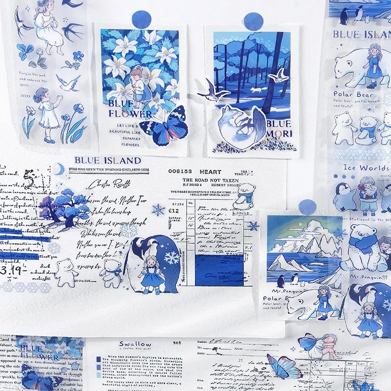 Blue Friend Cartoon Animal Long Strip Clear Transparent Sticker Blue Friend Cartoon Animal Long Strip Clear Transparent Sticker