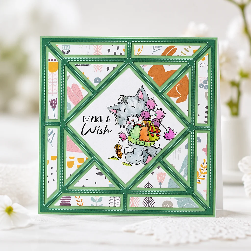 Sumflying Ornate Background Frame Metal Cutting Dies Cat Wish Card Realistic 01