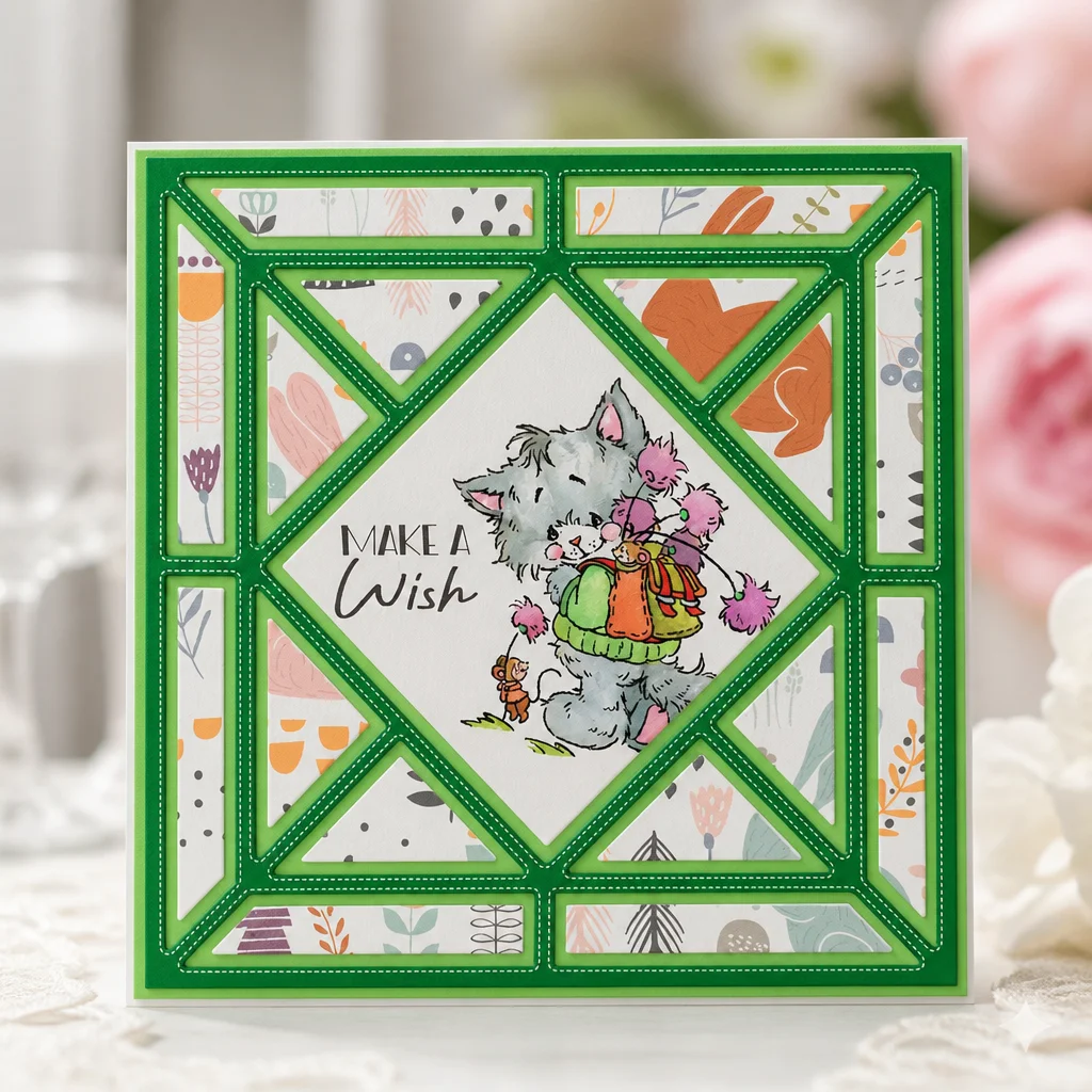 Sumflying Ornate Background Frame Metal Cutting Dies Cat Wish Card Realistic 02