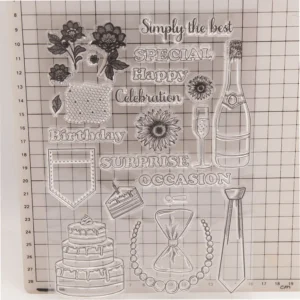 Champagne Cake Occasion Clear Stamp Set - size chart | clear stamp