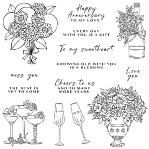 Sumflying Champagne Flowers Anniversary Clear Stamps Champagne Flowers Clear Stamps 05