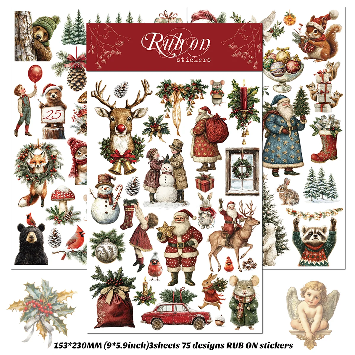 Christmas Animal Rub On Transfer Stickers - 3 Sheets Pack - detail image 1