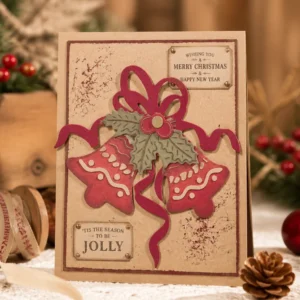 Christmas Bells Card Vintage Rose 02