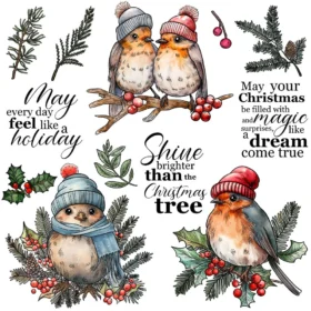 Sumflying Christmas Birds Wreath Pine Clear Stamps