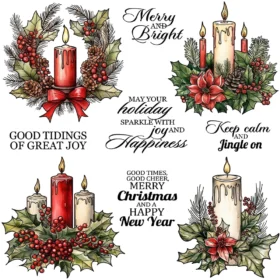 Sumflying Christmas Candle Pine Leaves Holly Clear Stamps