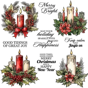 Christmas Candle Pine Leaves Clear Stamps 00