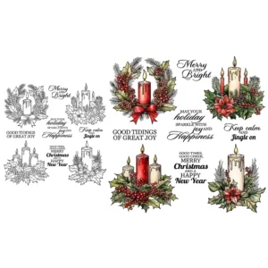 Christmas Candle Pine Leaves Clear Stamps 02