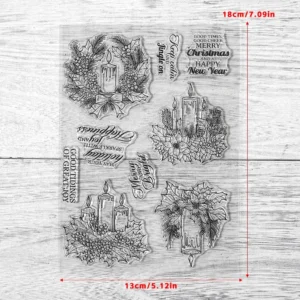 Christmas Candle Pine Leaves Clear Stamps 03
