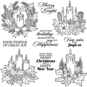Christmas Candle Pine Leaves Clear Stamps 04