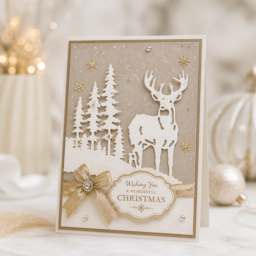 Christmas Deer Trees Metal Cutting Dies Christmas Deer Card Champagne