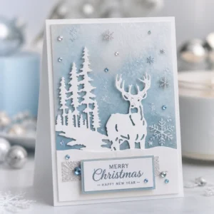 Christmas Deer Card Icy Blue