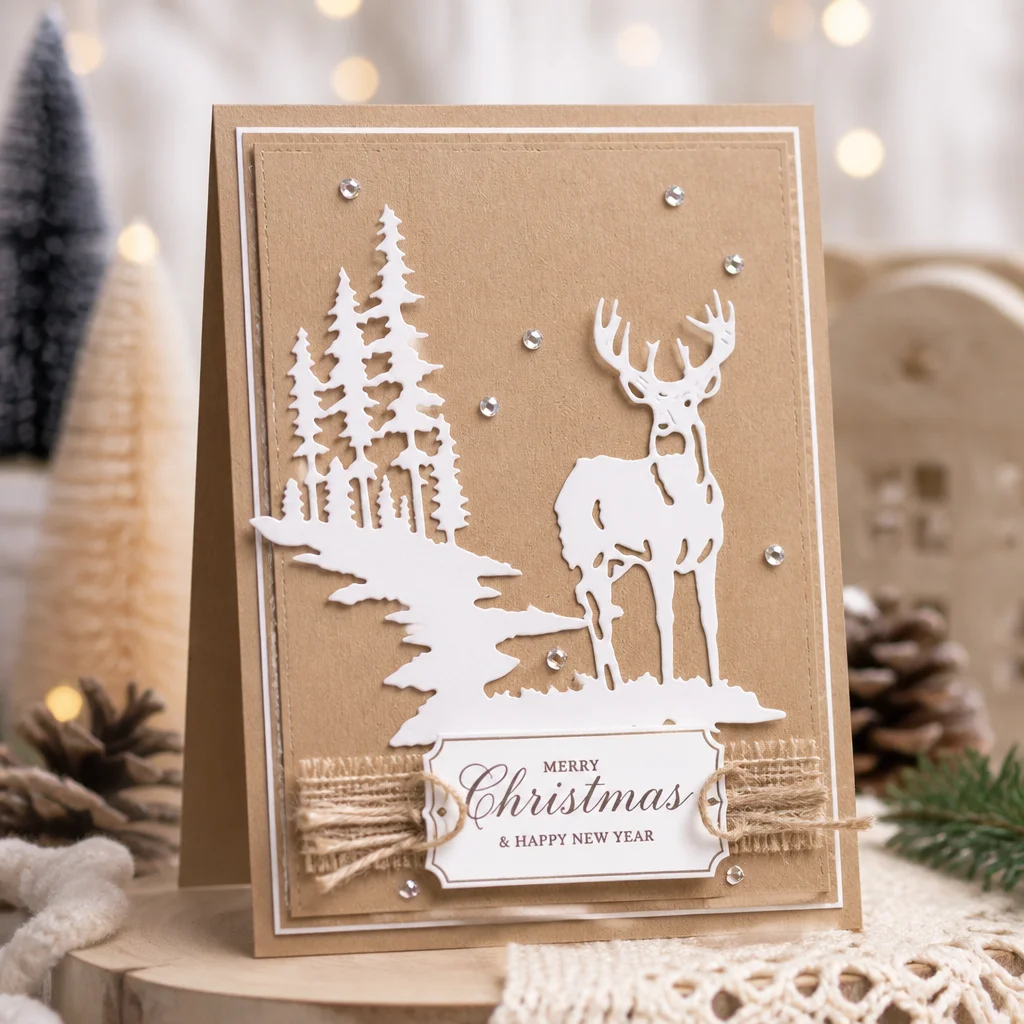Christmas Deer Trees Metal Cutting Dies Christmas Deer Card Kraft 01