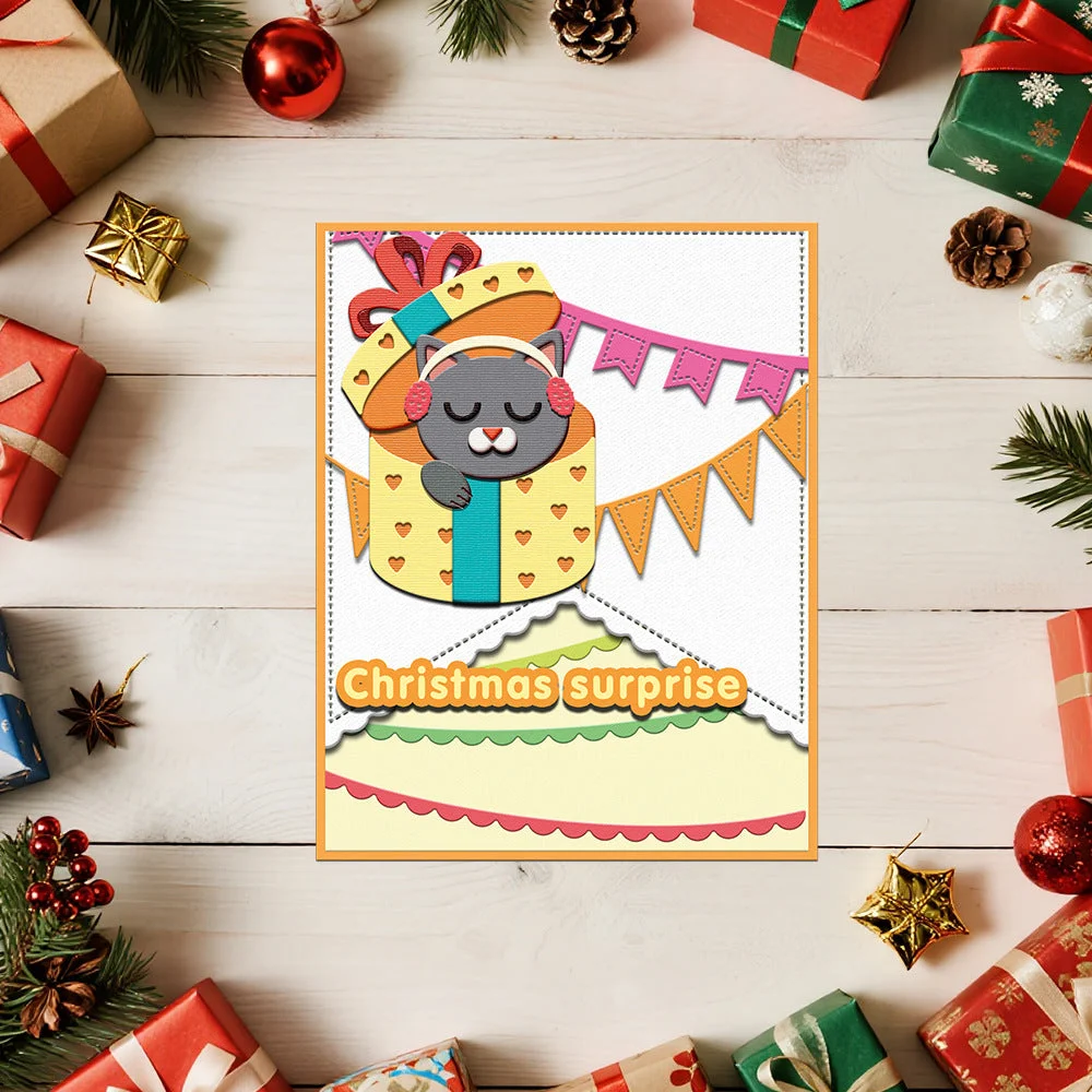 Christmas Kitten Gift Box Metal Cutting Dies 01 Christmas Kitten Gift Box Metal Cutting Dies 01
