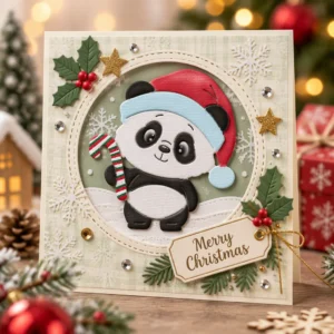 Christmas Panda Candycane Card Realistic 01