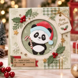 Christmas Panda Candycane Card Realistic 02